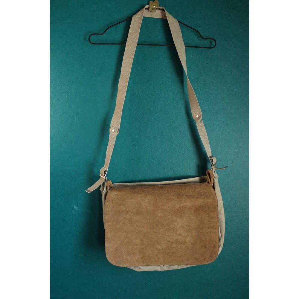 Vintage Y2K Gap Canvas and Suede Messenger Bag Satchel Shoulder Tote Tan